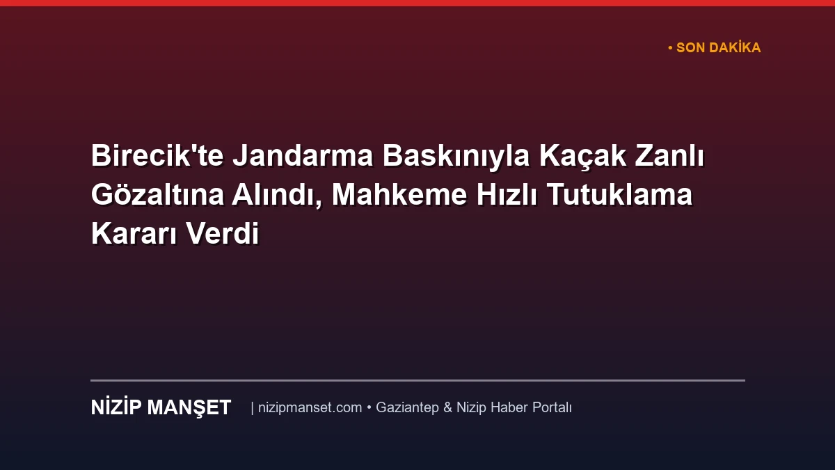 Birecik'te Jandarma Baskınıyla Kaçak Zanlı Gözaltına Alındı, Mahkeme Hızlı Tutuklama Kararı Verdi